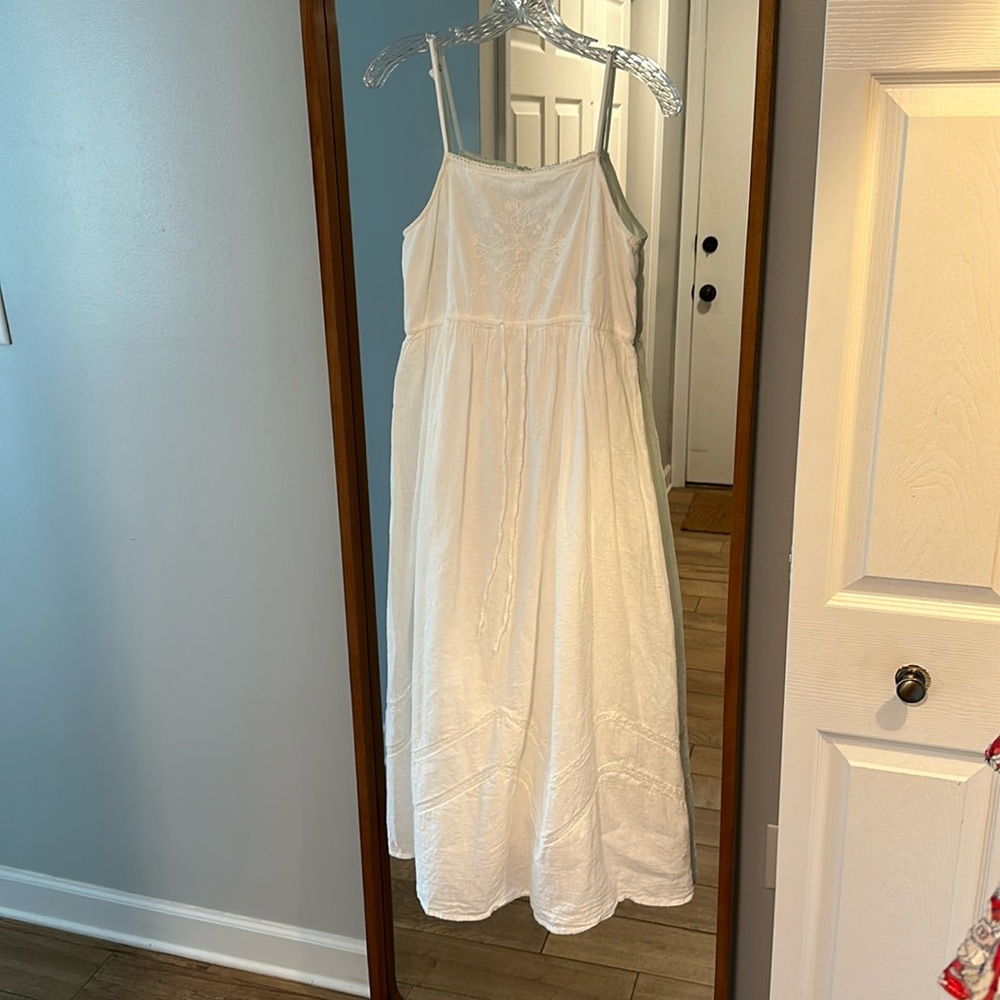 ZARA, white, midi dress, Small, linen